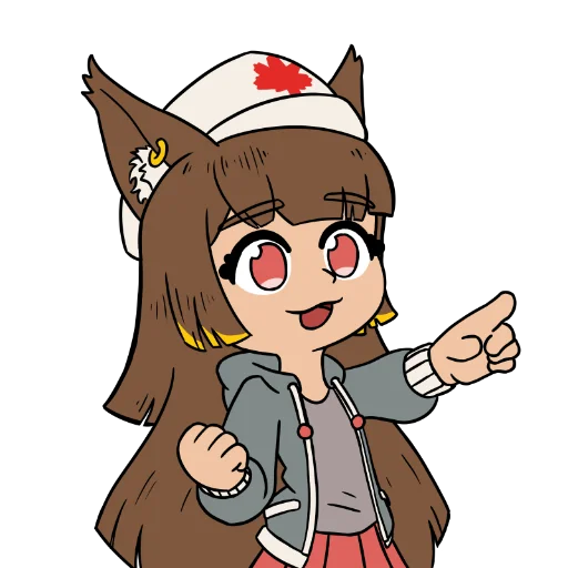 A smiling chibi dark-skinned anthro jackal with brown hair and tall ears looking victorious with a thumbs-up